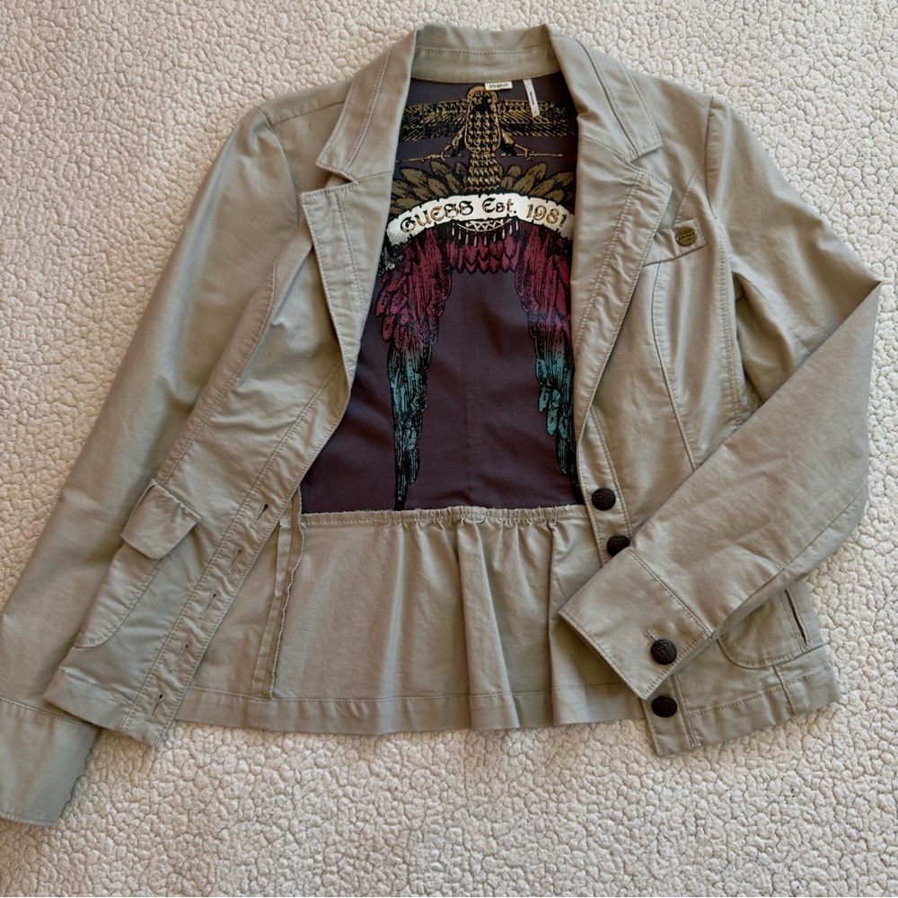 GUESS Beige Fitted Stretch Button Front Jacket S Y2K Style